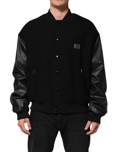 Dolce &amp; Gabbana – Bomberjacke aus schwarzer Wolle mit Logo-Plakette