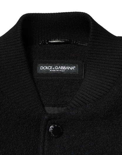 Dolce &amp; Gabbana – Bomberjacke aus schwarzer Wolle mit Logo-Plakette