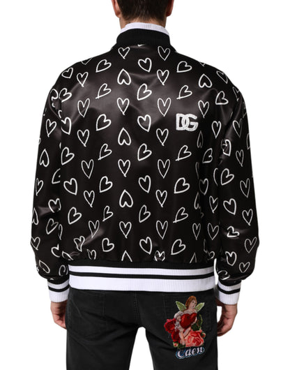 Dolce &amp; Gabbana – Schwarze Bomberjacke aus Polyester mit Herz-Print
