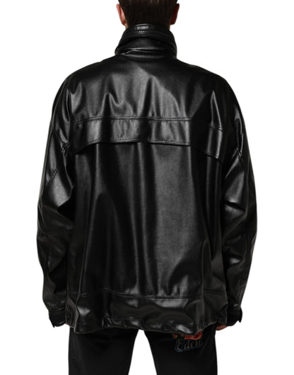 Dolce &amp; Gabbana – Bomberjacke aus schwarzem Polyester mit Logo-Schild