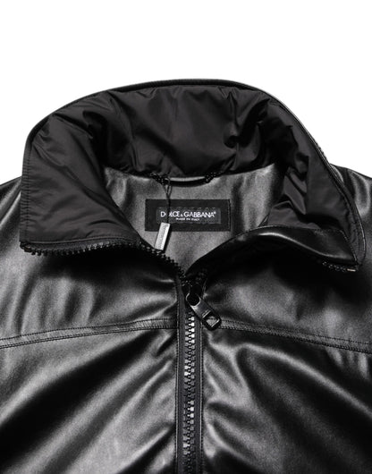 Dolce &amp; Gabbana – Bomberjacke aus schwarzem Polyester mit Logo-Schild