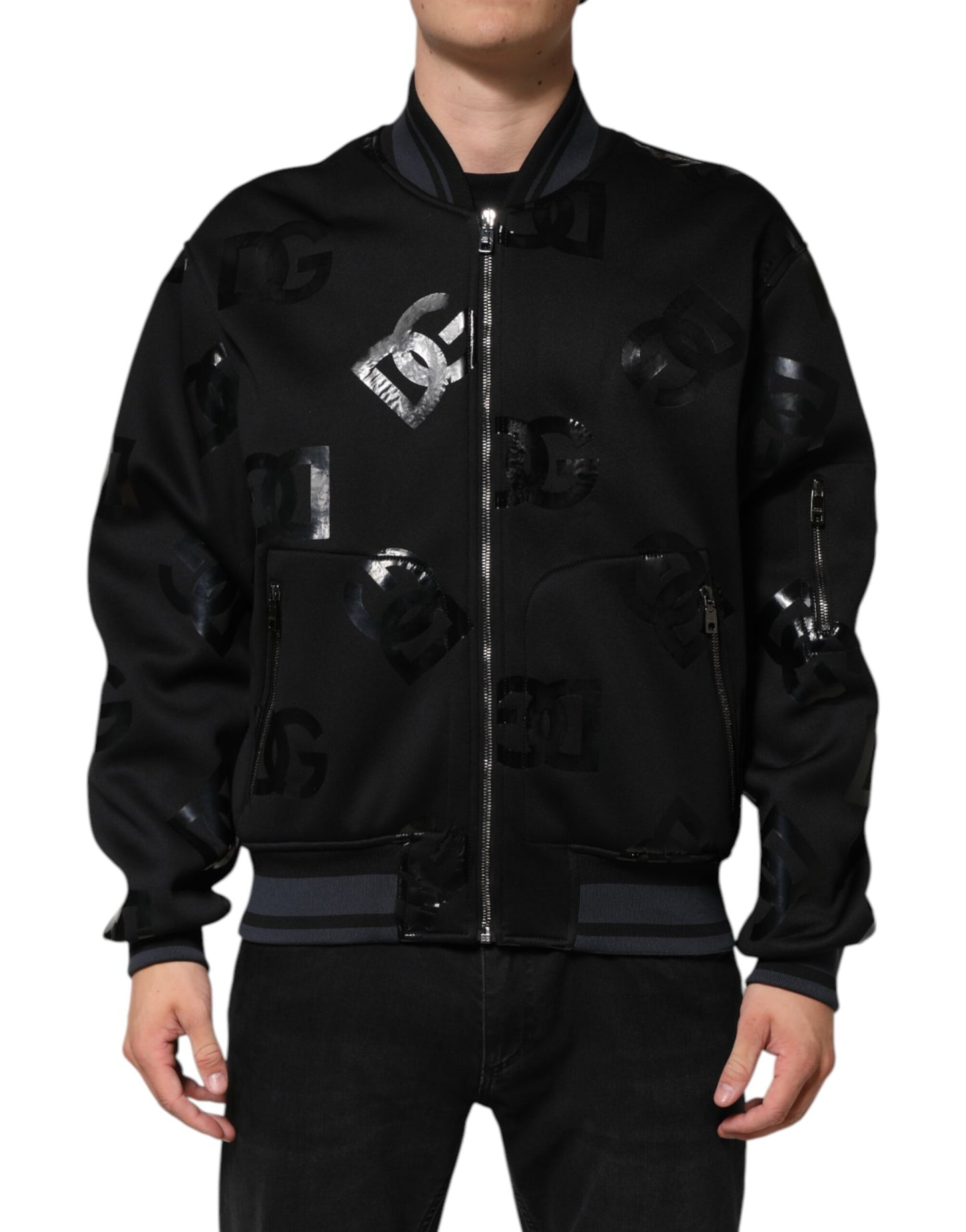 Dolce &amp; Gabbana Black Wool Logo DG Mania Men Bomber Jacket
