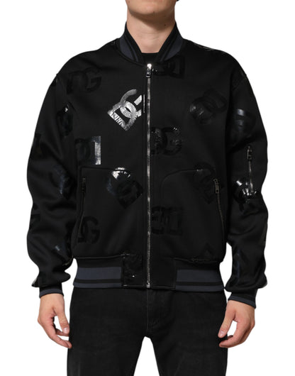Dolce &amp; Gabbana Black Wool Logo DG Mania Men Bomber Jacket