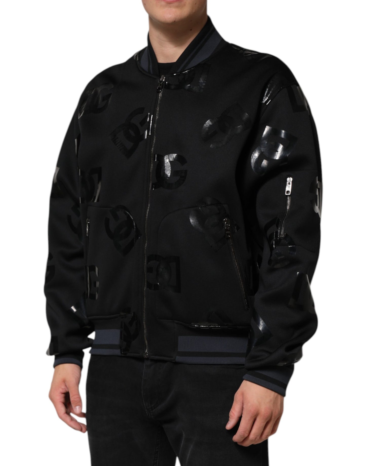 Dolce &amp; Gabbana Black Wool Logo DG Mania Men Bomber Jacket