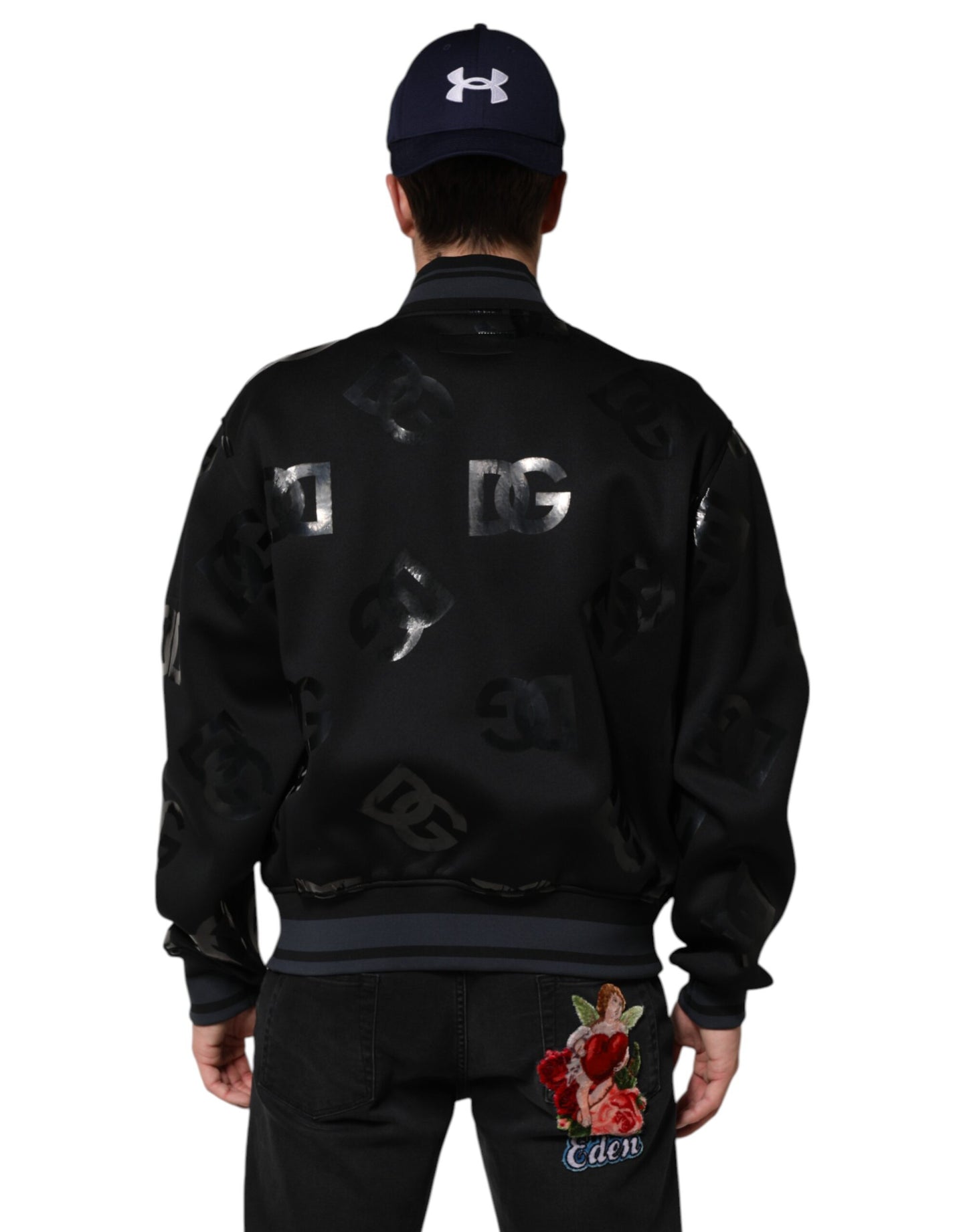 Dolce &amp; Gabbana Black Wool Logo DG Mania Men Bomber Jacket