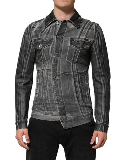 Dolce &amp; Gabbana Graue Jeansjacke aus gewaschener Baumwolle mit Stretch