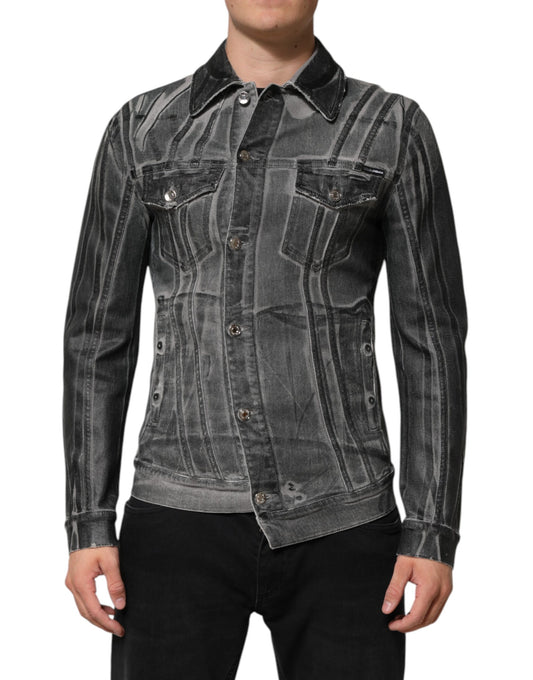 Dolce &amp; Gabbana Graue Jeansjacke aus gewaschener Baumwolle mit Stretch