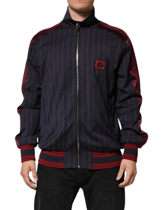 Dolce &amp; Gabbana – Blau-rot gestreifte Jacke mit durchgehendem Reißverschluss und Logo-Plakette