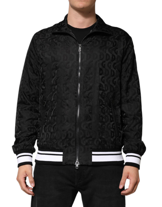 Dolce &amp; Gabbana – Schwarzer Jacquard-Bomberpullover mit durchgehendem Reißverschluss für Herren