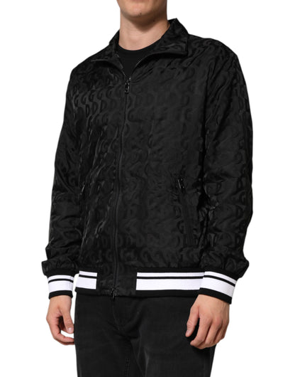 Dolce &amp; Gabbana Black Jacquard Men Full Zip Bomber Sweater