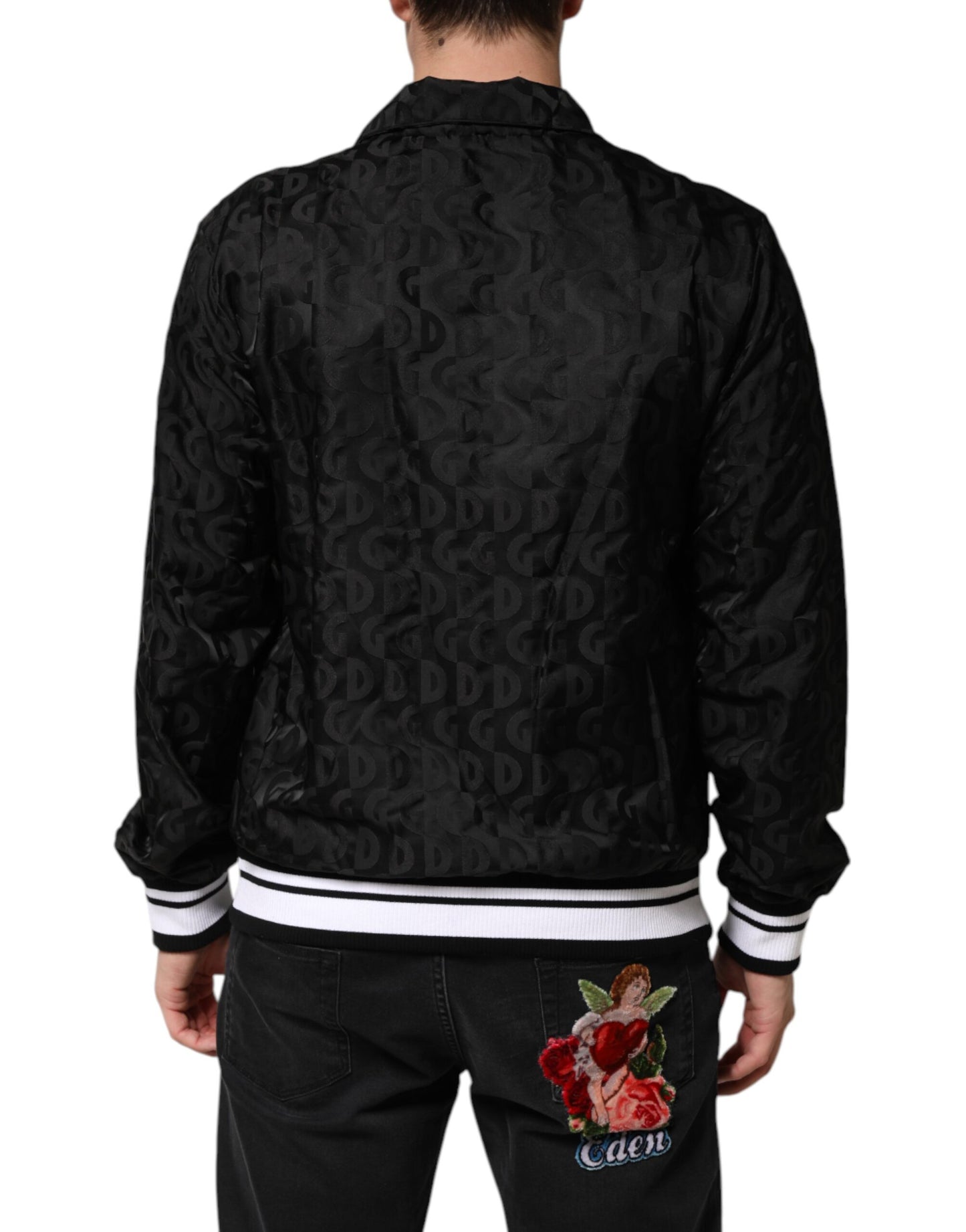 Dolce &amp; Gabbana Black Jacquard Men Full Zip Bomber Sweater