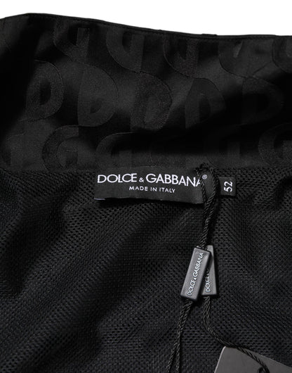 Dolce &amp; Gabbana Black Jacquard Men Full Zip Bomber Sweater