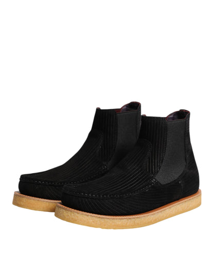 Dolce &amp; Gabbana – Schwarze Slipper-Stiefeletten aus Kalbswildleder