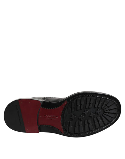 Dolce &amp; Gabbana – Schwarze, wadenhohe Schnürstiefel aus Leder