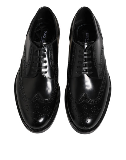 Dolce &amp; Gabbana – Formelle Derby-Schuhe aus schwarzem Leder mit Flügelkappe
