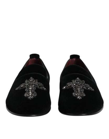 Dolce &amp; Gabbana – Slipper-Loafer aus schwarzem Wildleder mit Kreuzmuster