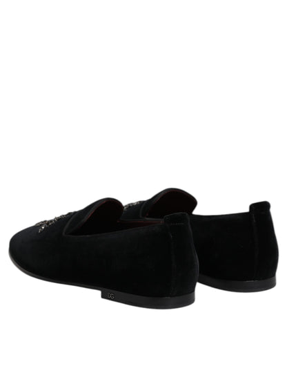 Dolce &amp; Gabbana – Slipper-Loafer aus schwarzem Wildleder mit Kreuzmuster