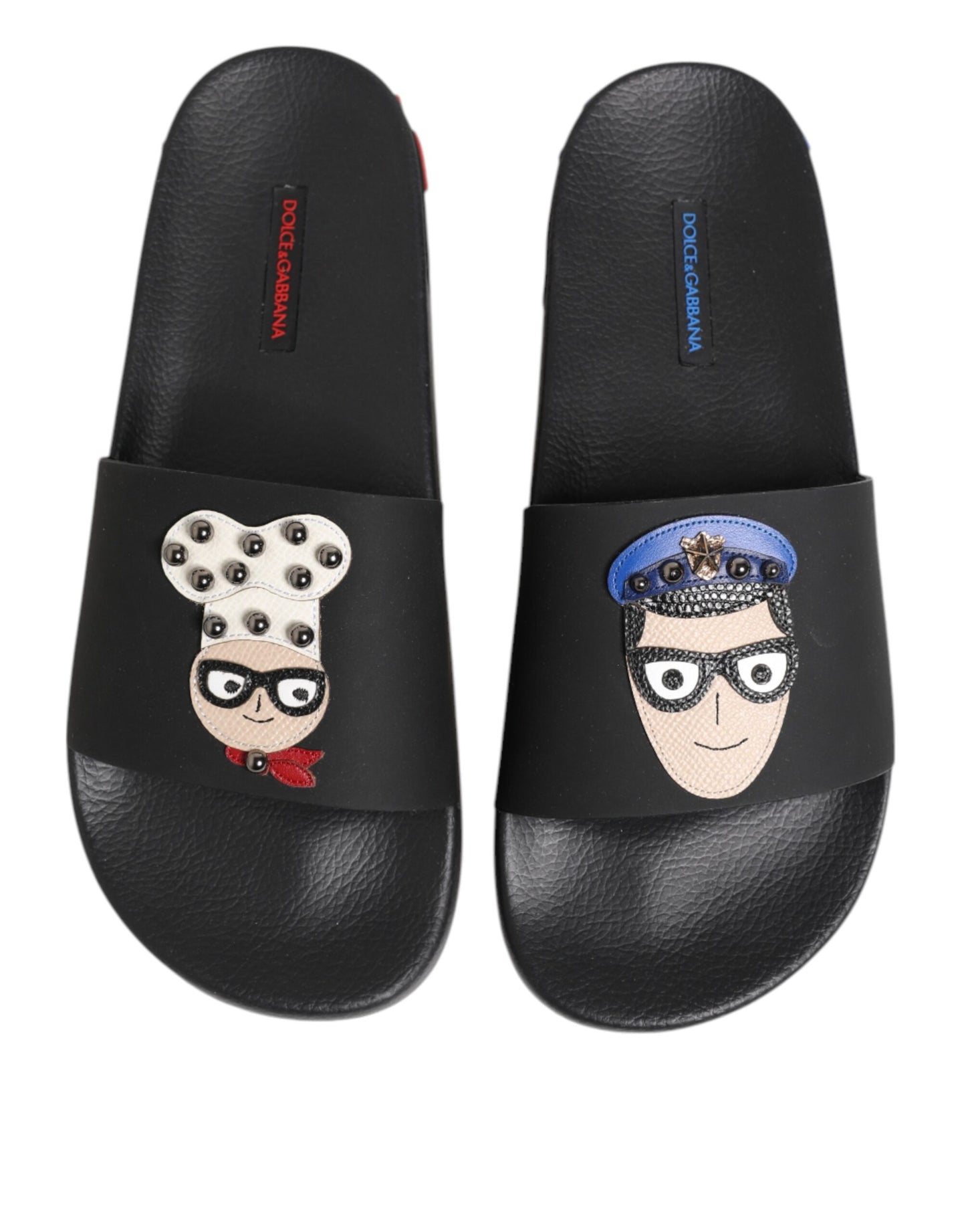 Dolce &amp; Gabbana Black Leather Slides Flats Beachwear Shoes