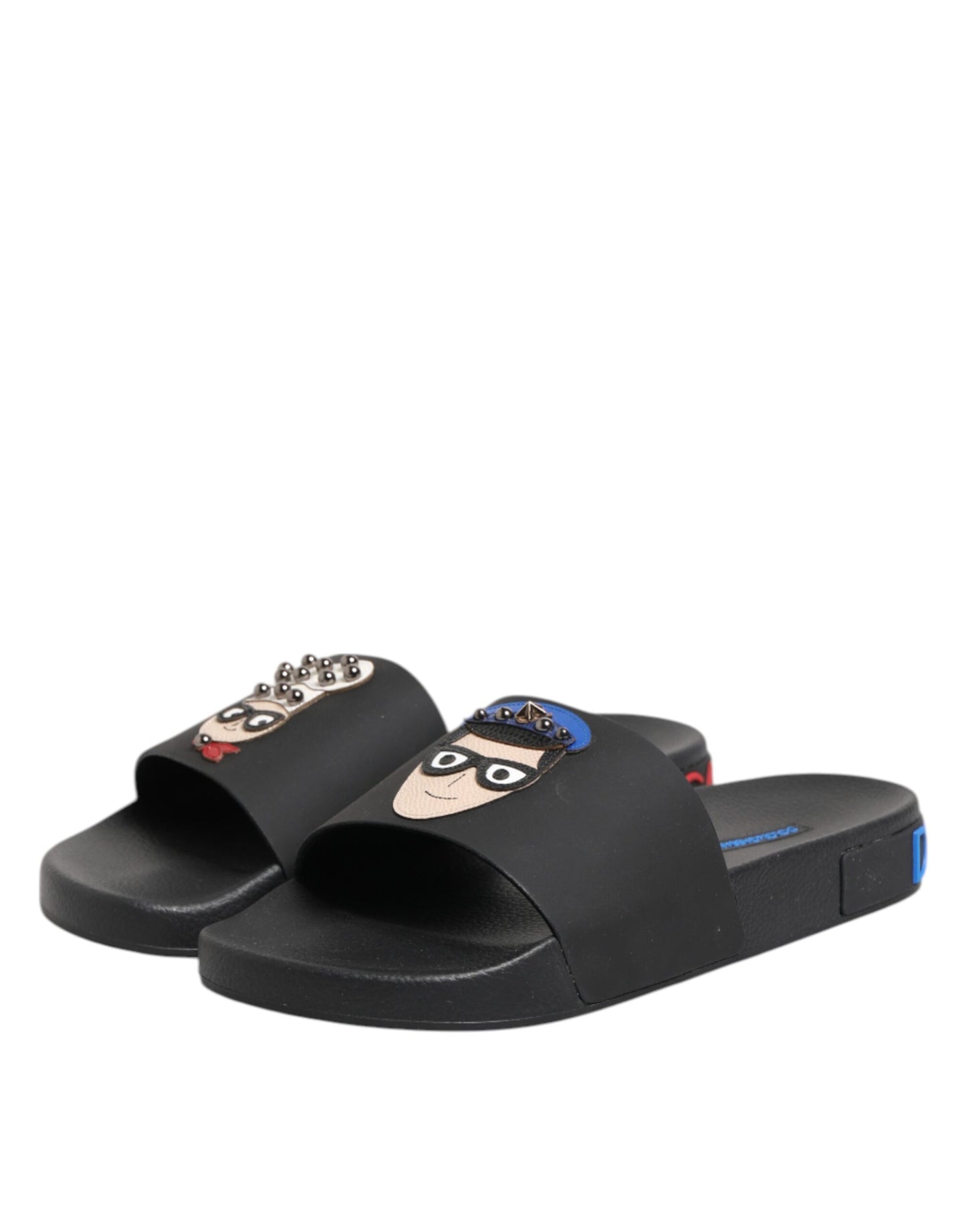 Dolce &amp; Gabbana Black Leather Slides Flats Beachwear Shoes