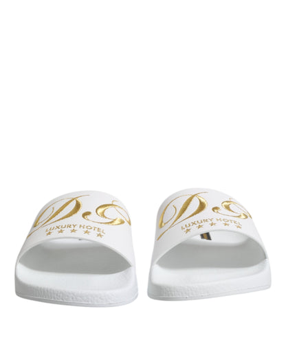 Dolce &amp; Gabbana Weiße Leder-Sandalen, Strandschuhe