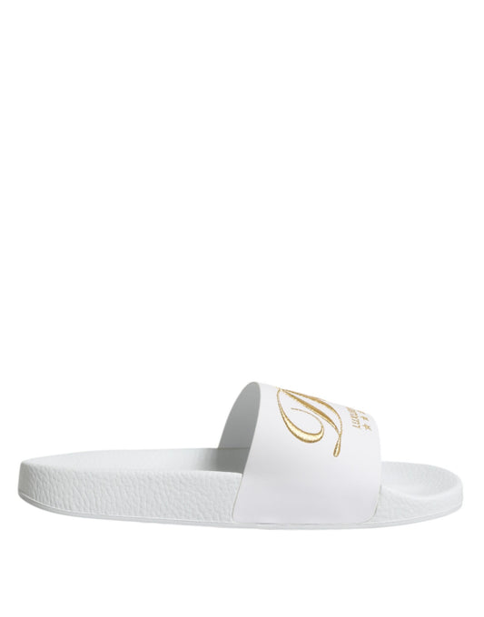 Dolce &amp; Gabbana Weiße Leder-Sandalen, Strandschuhe