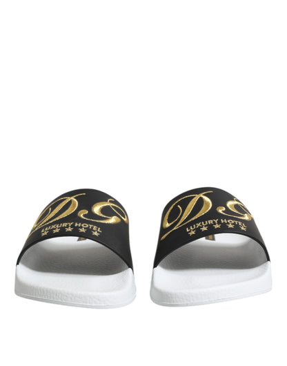 Dolce &amp; Gabbana Weiß Schwarz Leder Sandalen Beachwear Schuhe
