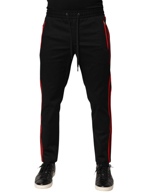Dolce &amp; Gabbana – Jogginghose aus Baumwolle mit rotem Streifen und Logo