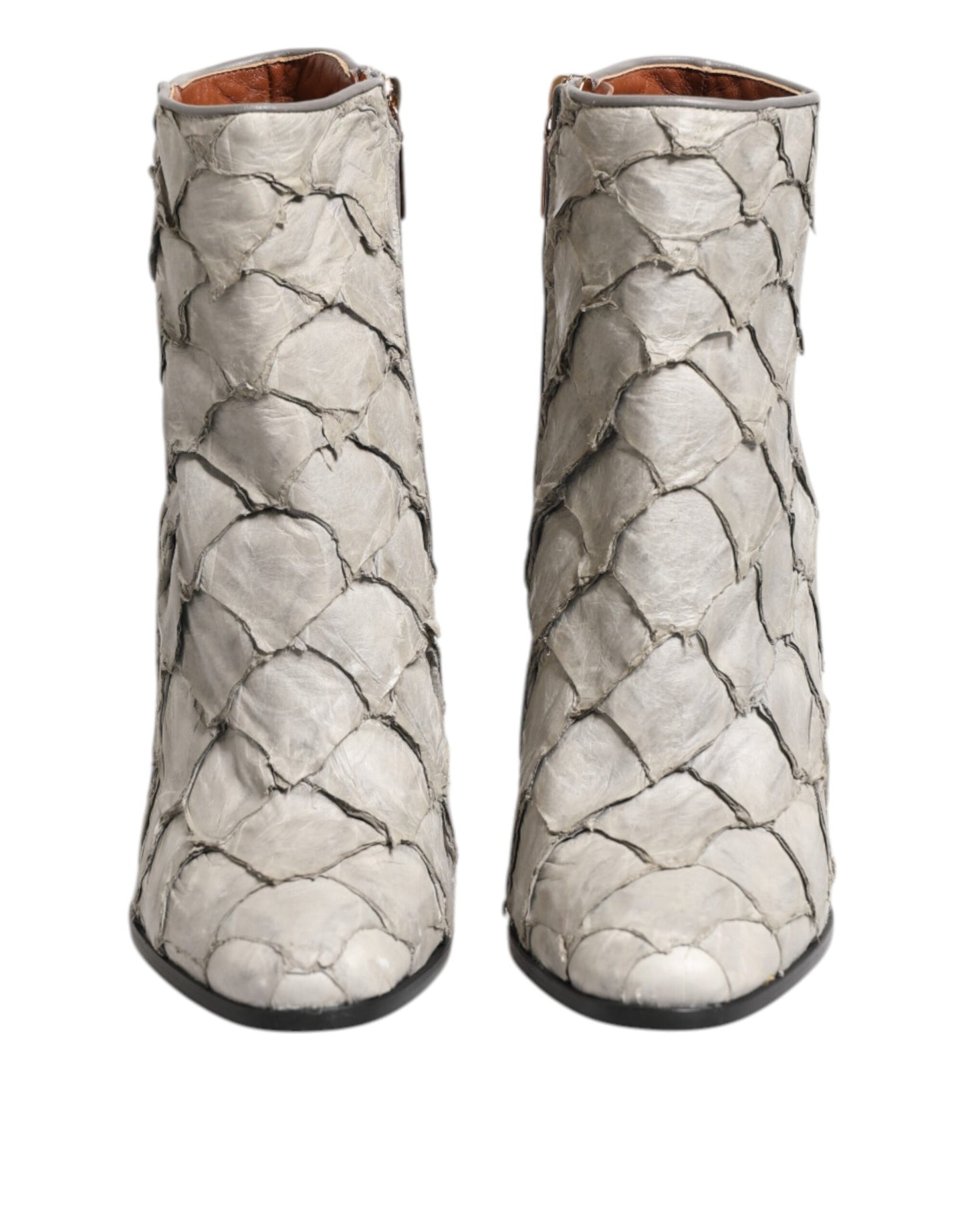Dolce &amp; Gabbana Off White Leather Heels Ankle Boots Shoes