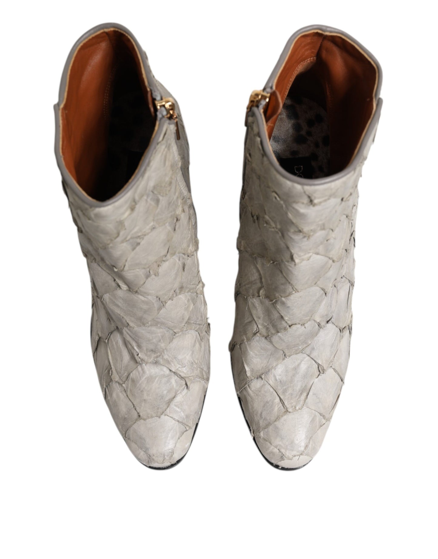 Dolce &amp; Gabbana Off White Leather Heels Ankle Boots Shoes