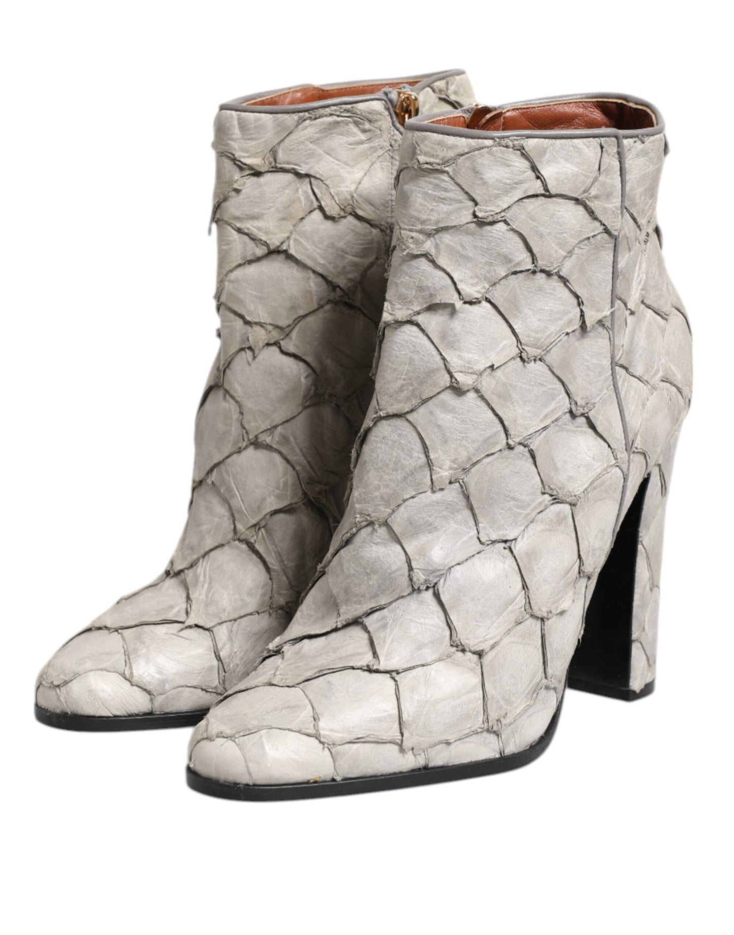 Dolce &amp; Gabbana Off White Leather Heels Ankle Boots Shoes