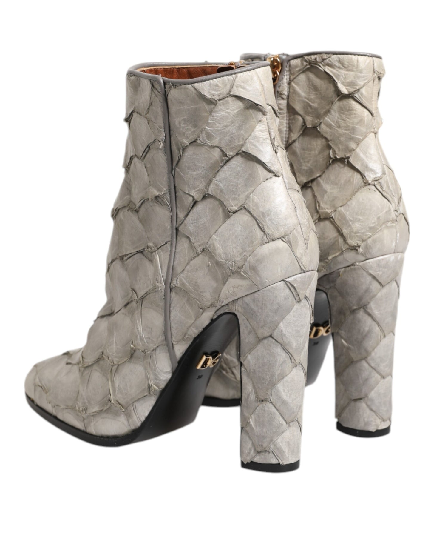 Dolce &amp; Gabbana Off White Leather Heels Ankle Boots Shoes
