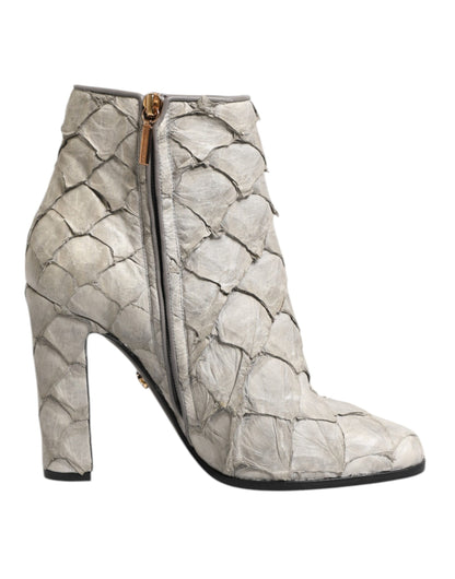Dolce &amp; Gabbana Off White Leather Heels Ankle Boots Shoes