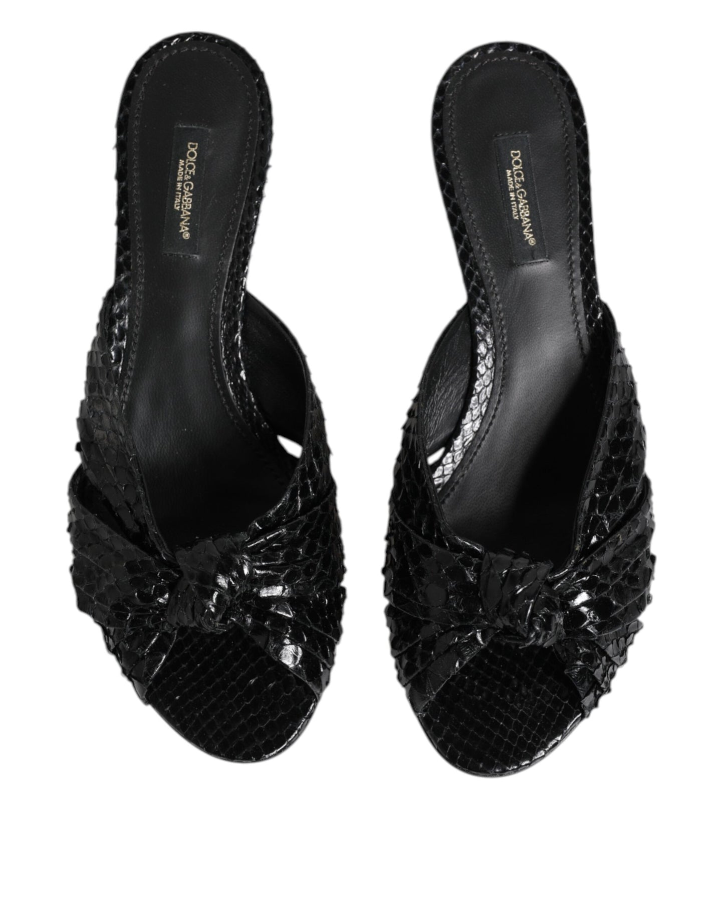 Dolce &amp; Gabbana Schwarze Leder Heels Slides Sandalen Schuhe
