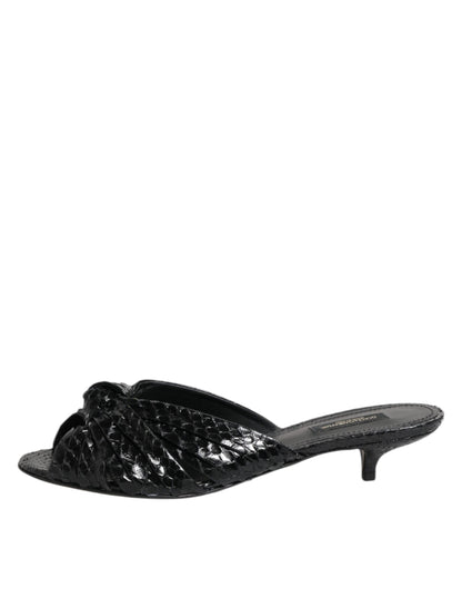 Dolce &amp; Gabbana Schwarze Leder Heels Slides Sandalen Schuhe
