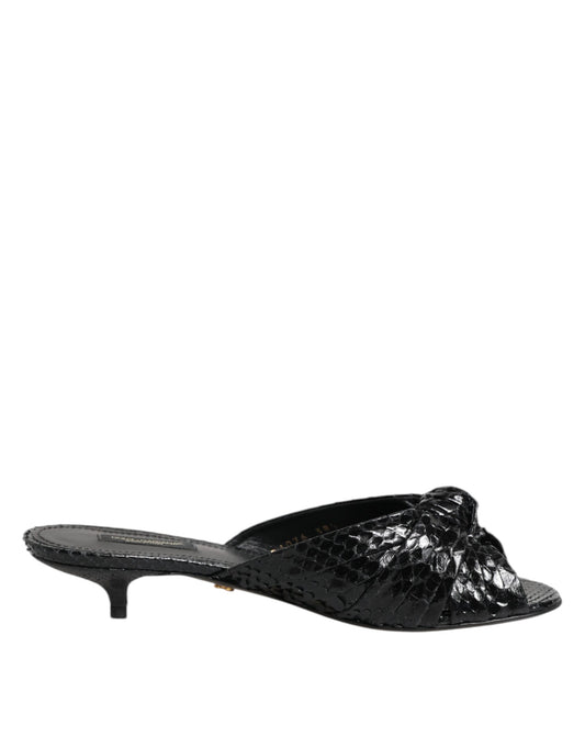 Dolce &amp; Gabbana Schwarze Leder Heels Slides Sandalen Schuhe