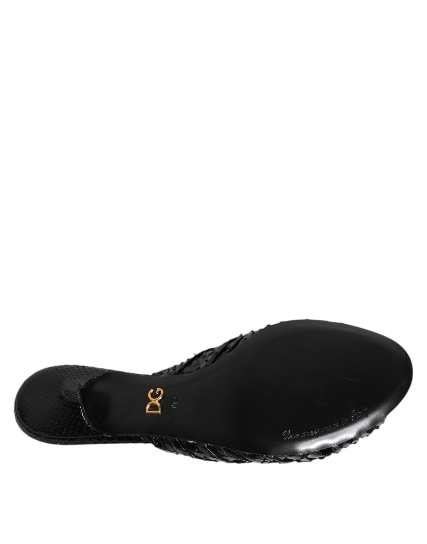 Dolce &amp; Gabbana Schwarze Leder Heels Slides Sandalen Schuhe
