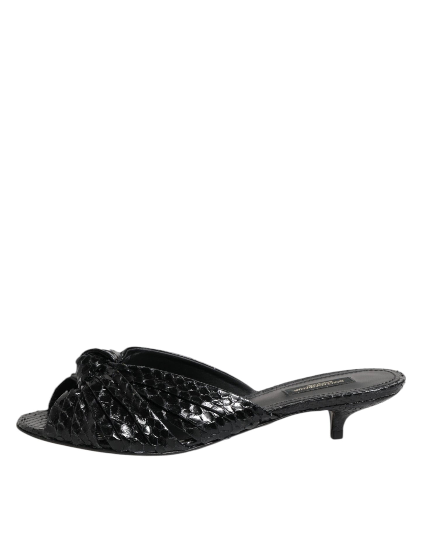 Dolce &amp; Gabbana Schwarze Leder Heels Slides Sandalen Schuhe