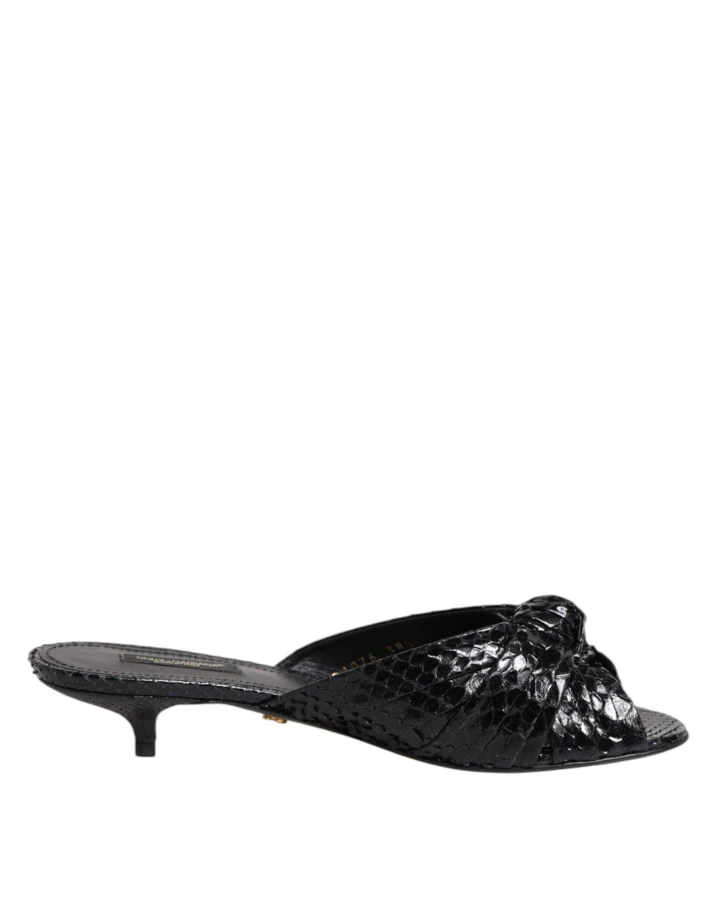 Dolce &amp; Gabbana Schwarze Leder Heels Slides Sandalen Schuhe