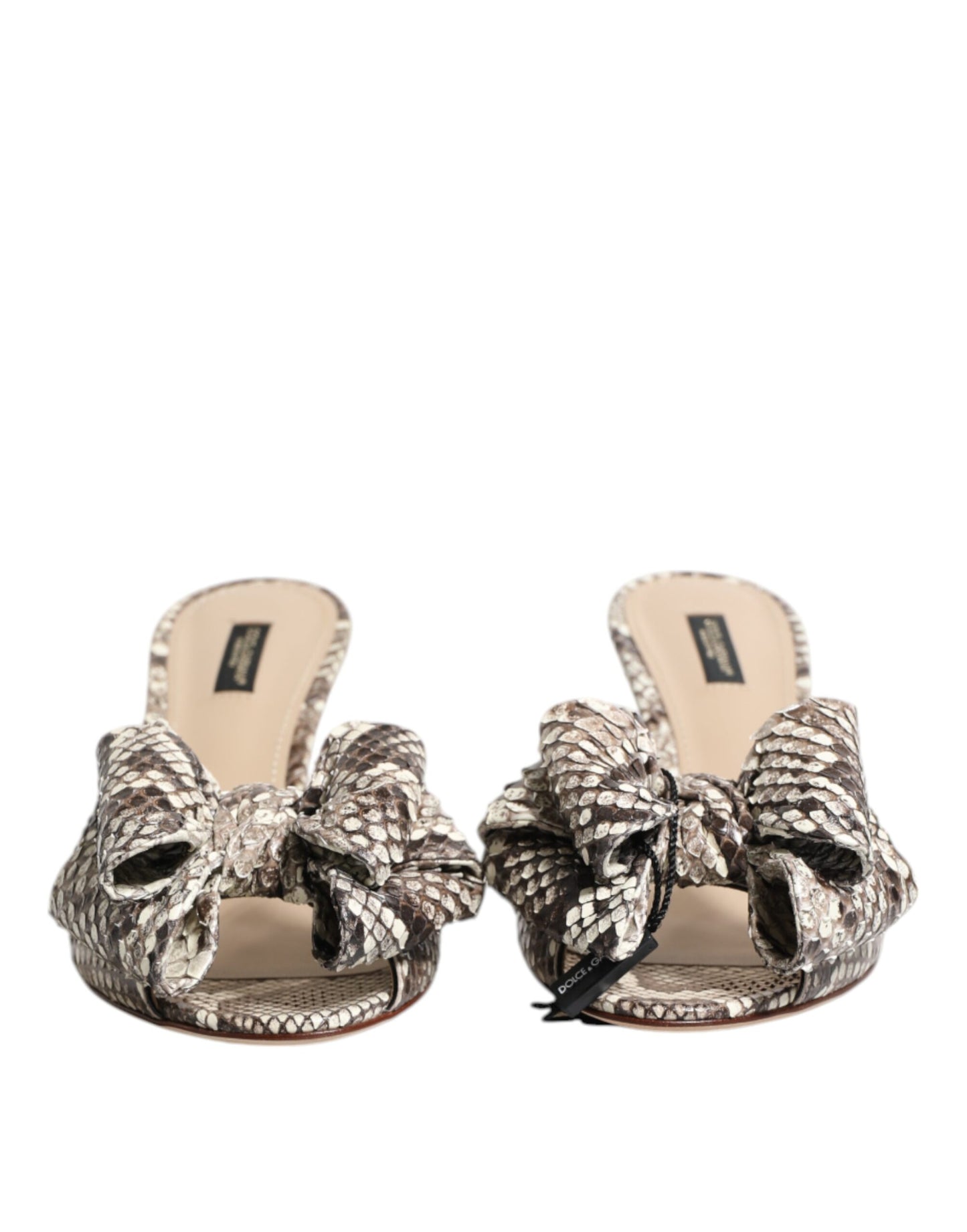 Dolce &amp; Gabbana Multicolor Keira Bow Leather Peep Toe Mules Shoes