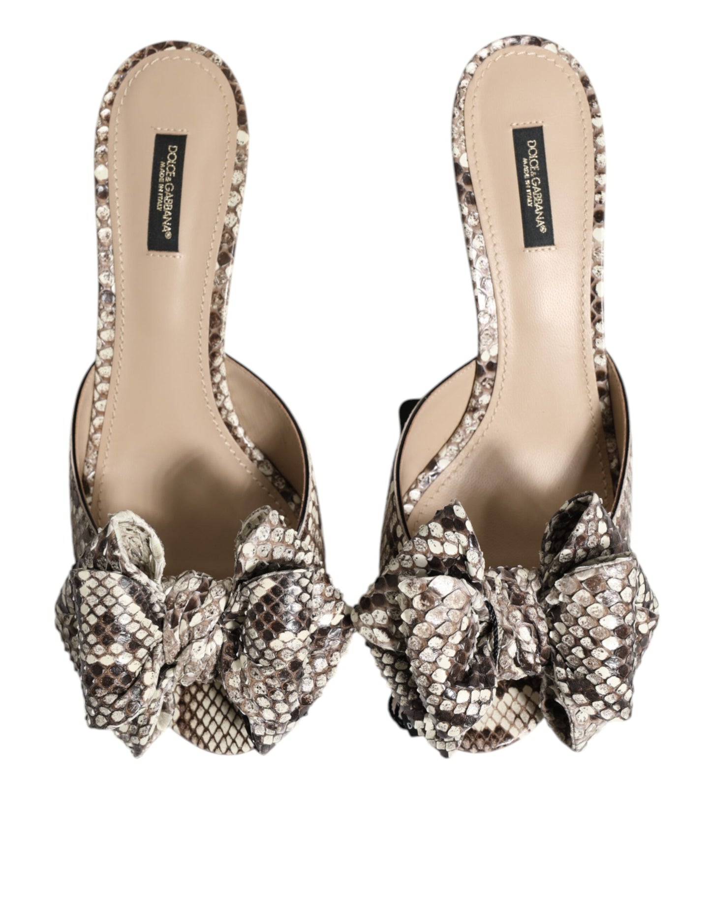 Dolce &amp; Gabbana Multicolor Keira Bow Leather Peep Toe Mules Shoes