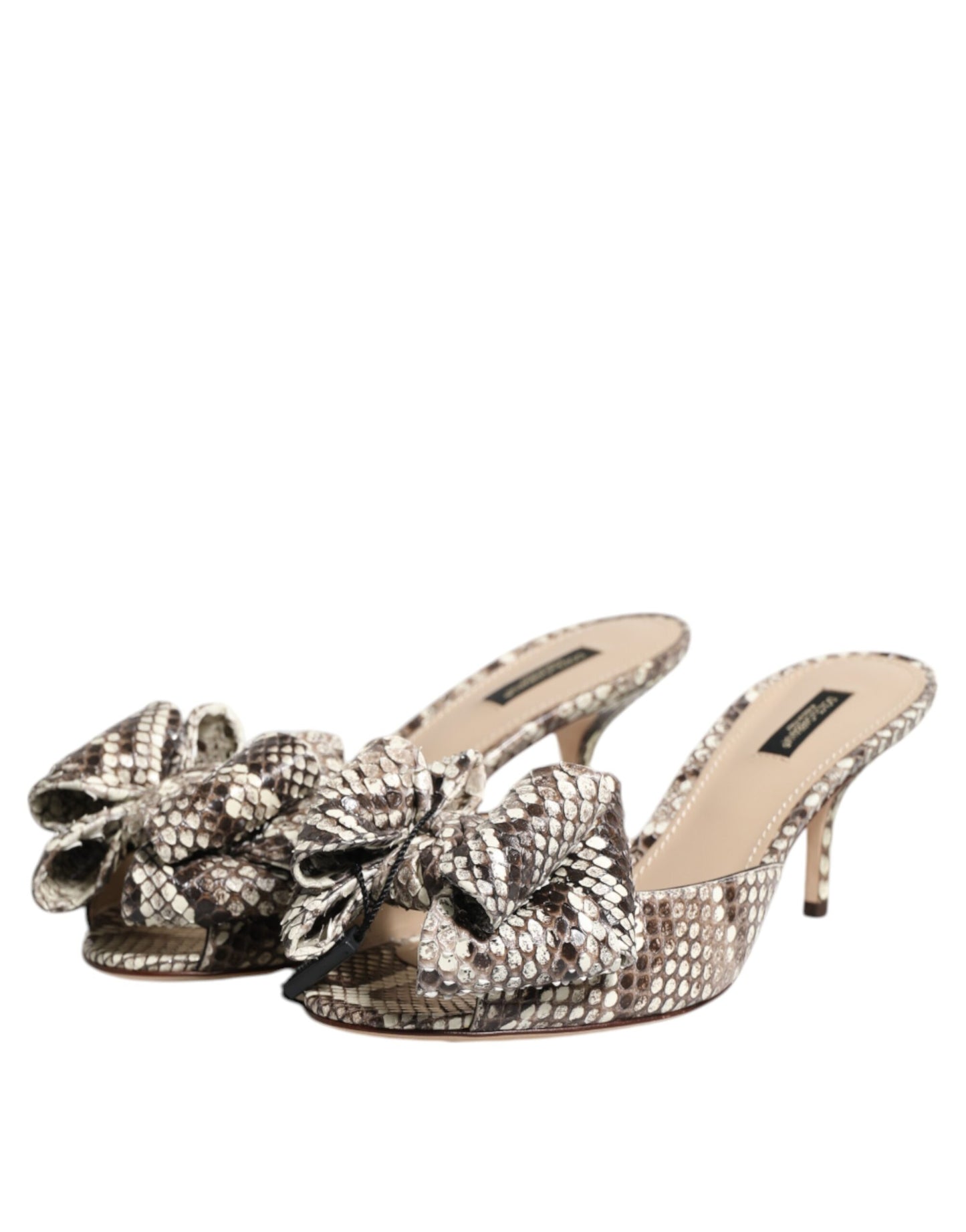 Dolce &amp; Gabbana Multicolor Keira Bow Leather Peep Toe Mules Shoes