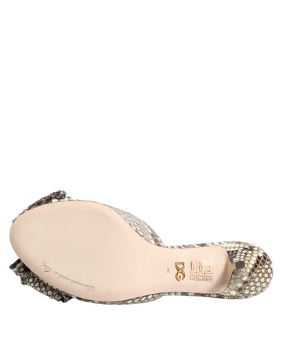 Dolce &amp; Gabbana Multicolor Keira Bow Leather Peep Toe Mules Shoes