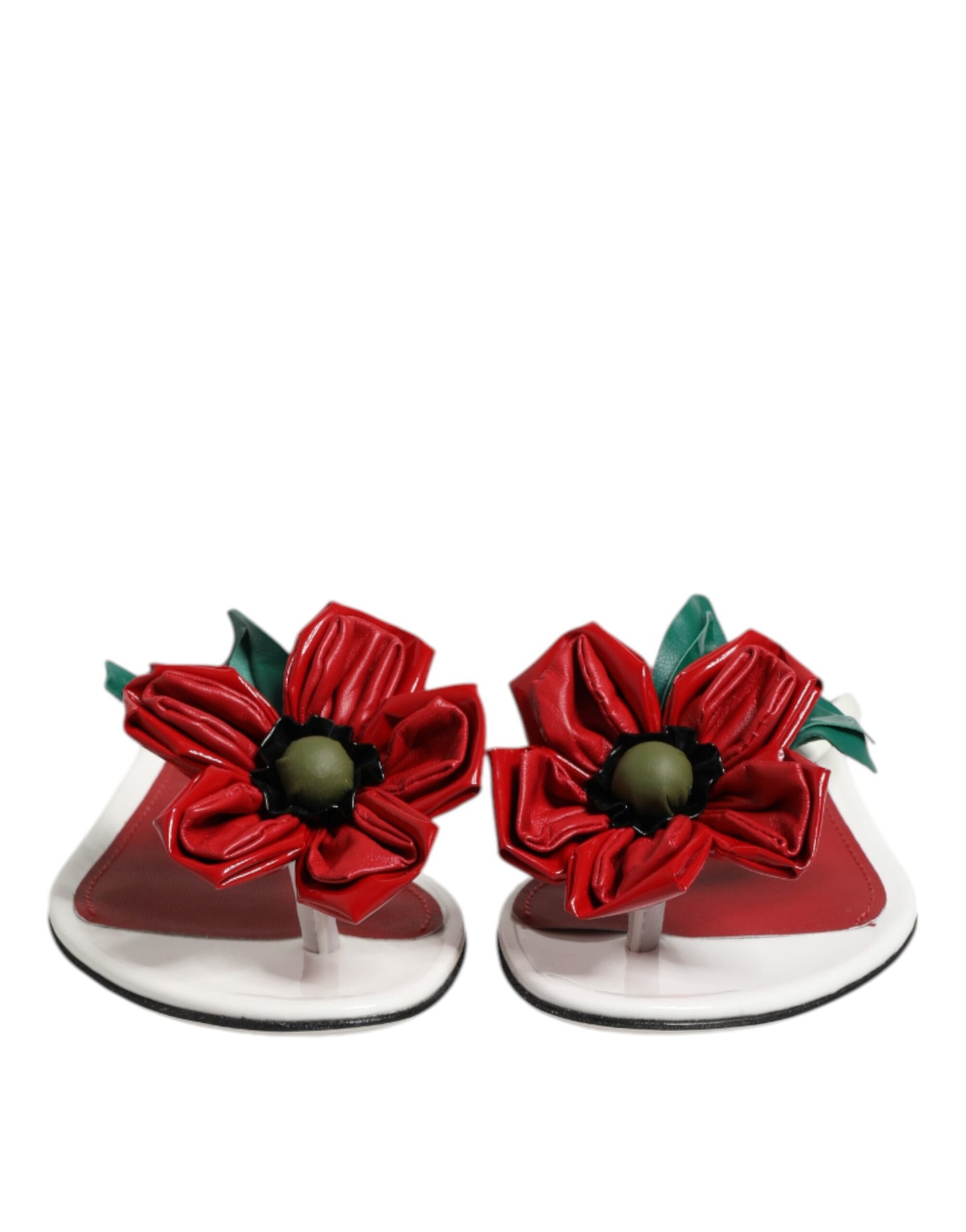 Dolce &amp; Gabbana Rot Weiß KEIRA Blumen Leder Sandalen Schuhe
