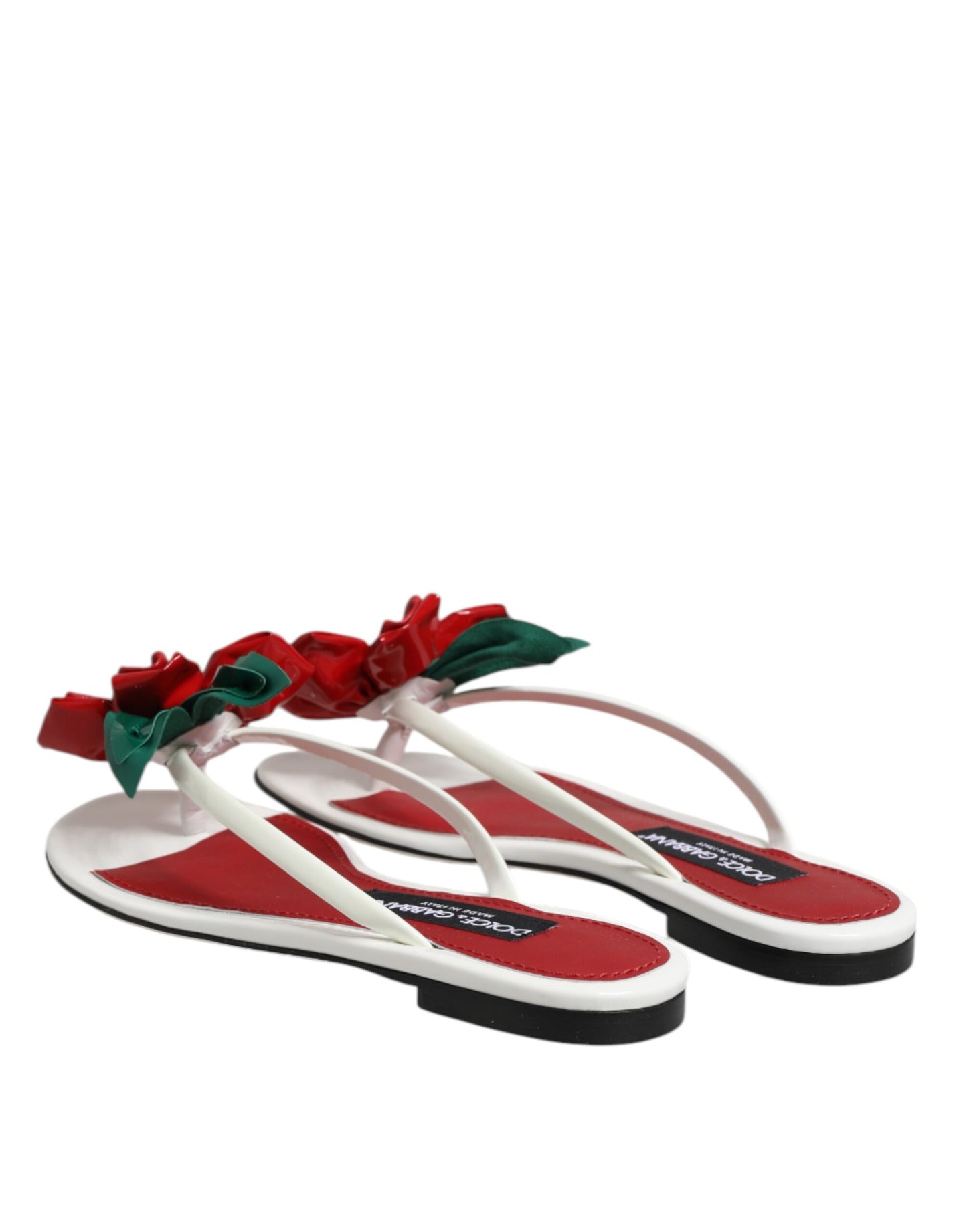 Dolce &amp; Gabbana Rot Weiß KEIRA Blumen Leder Sandalen Schuhe