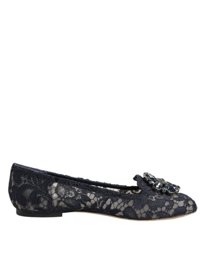 Dolce &amp; Gabbana – Blaue Taormina-Flachschuhe mit Spitzenkristallen