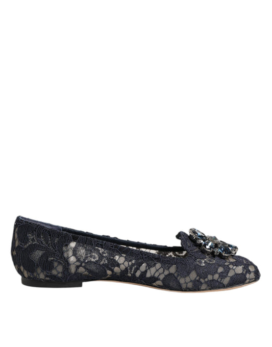 Dolce &amp; Gabbana – Blaue Taormina-Flachschuhe mit Spitzenkristallen