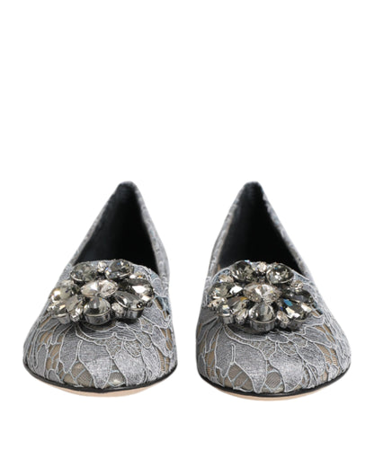 Dolce &amp; Gabbana Graue Taormina-Flachschuhe mit Spitzenkristallen