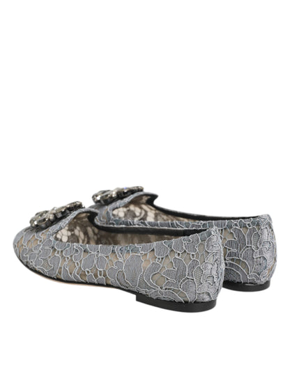 Dolce &amp; Gabbana Graue Taormina-Flachschuhe mit Spitzenkristallen