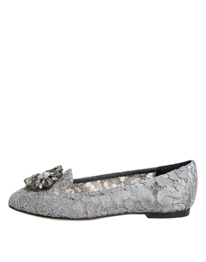 Dolce &amp; Gabbana Graue Taormina-Flachschuhe mit Spitzenkristallen