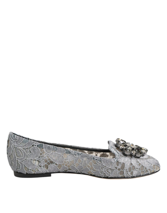 Dolce &amp; Gabbana Graue Taormina-Flachschuhe mit Spitzenkristallen
